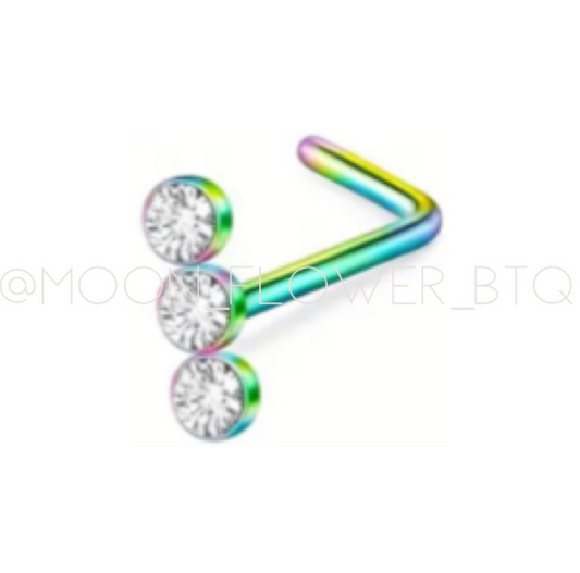 Triple CZ Rainbow L Shaped Nose Ring