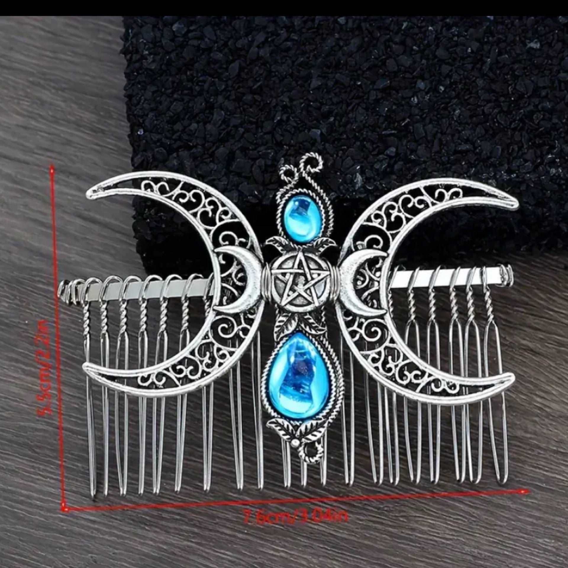 Silver Double Moon Hair Comb