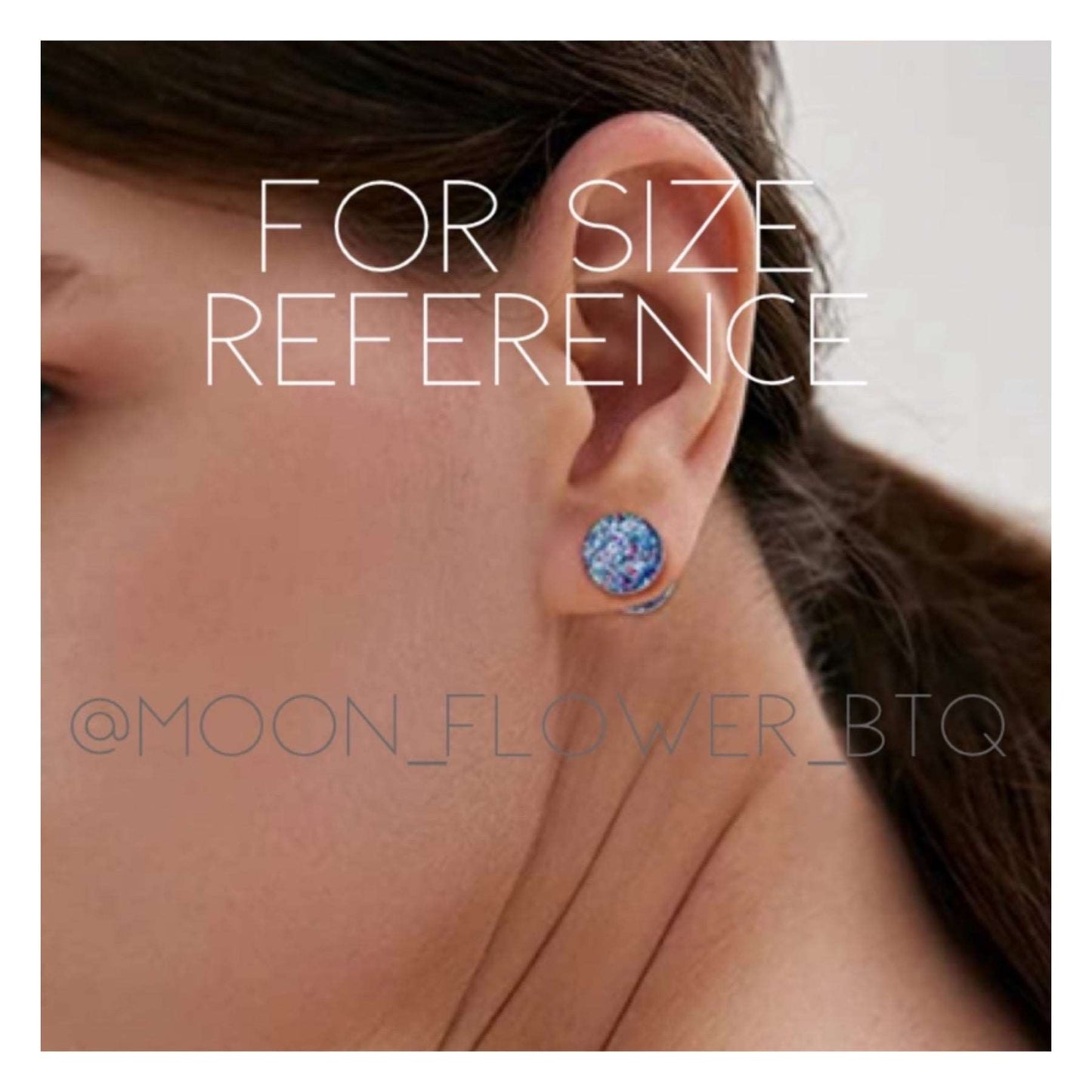 Blue & Black Marble Flat Barbell Earrings