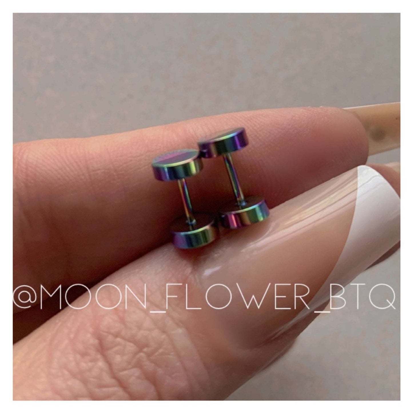 Rainbow Flat Barbell Earrings 7mm