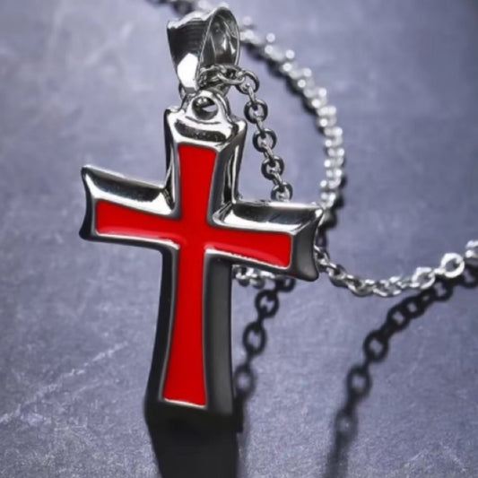 Red and Silver Cross Necklace