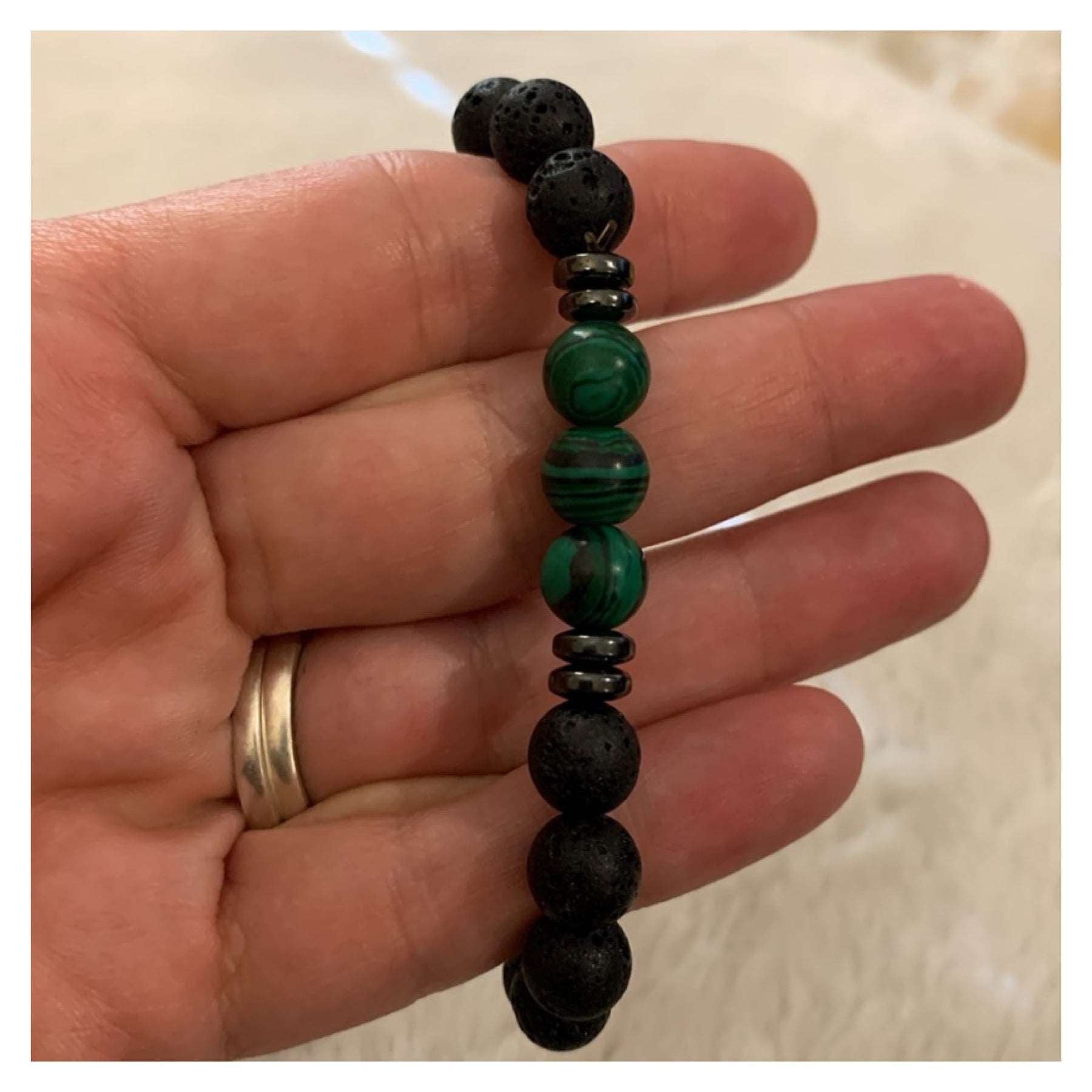 Lava Stone and Malachite Bracelet