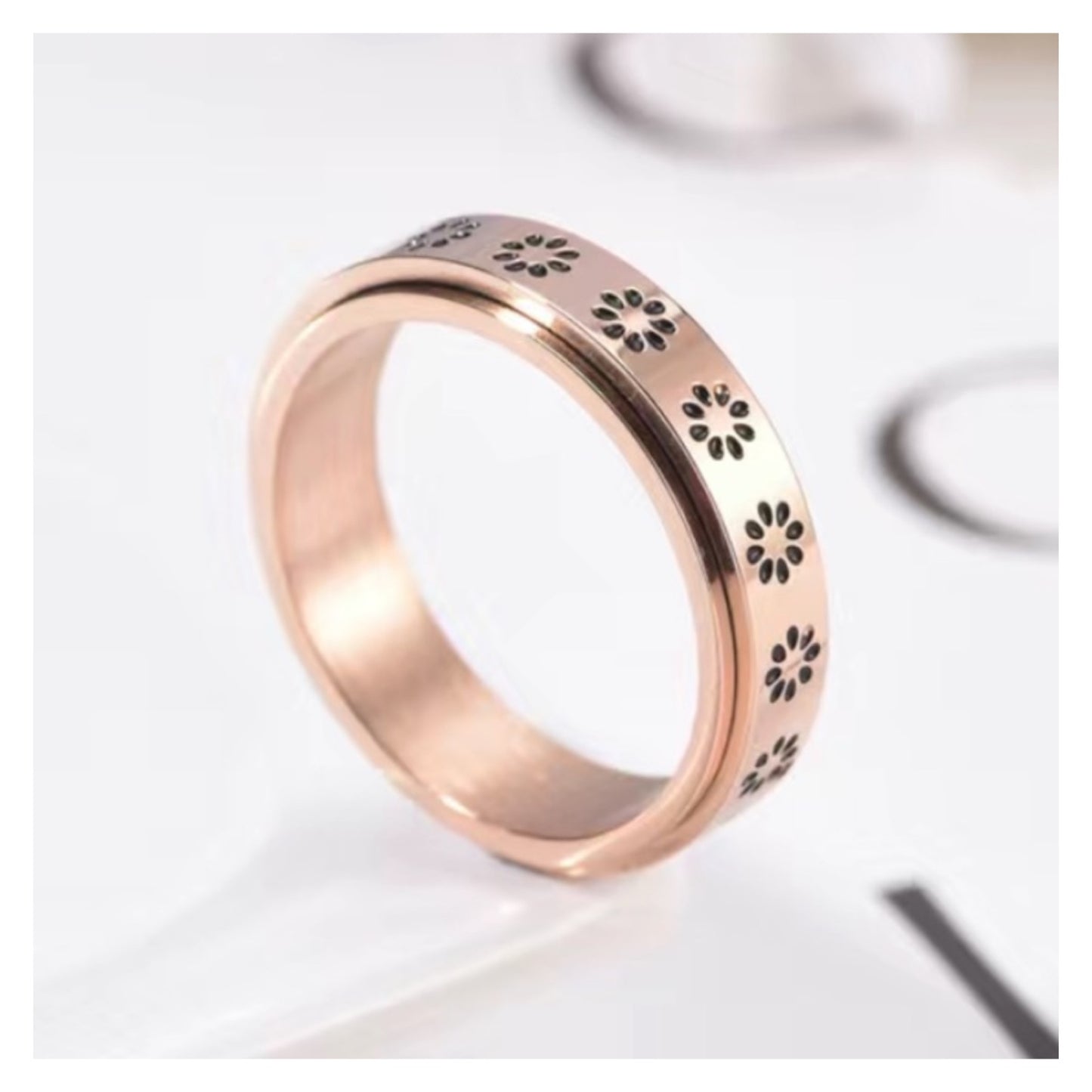 Rose Gold Flower Stainless Steel Anxiety Fidget Spinner Ring