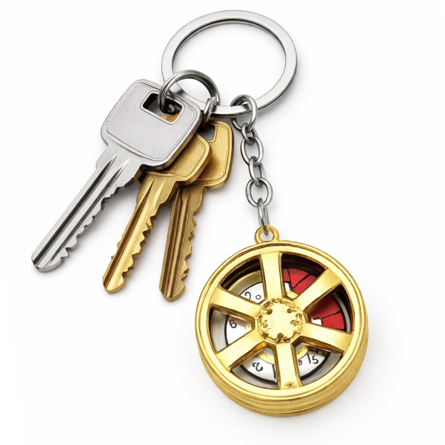 Gold Car Wheel Spinner Keychain – Rim Style Automotive Key Ring