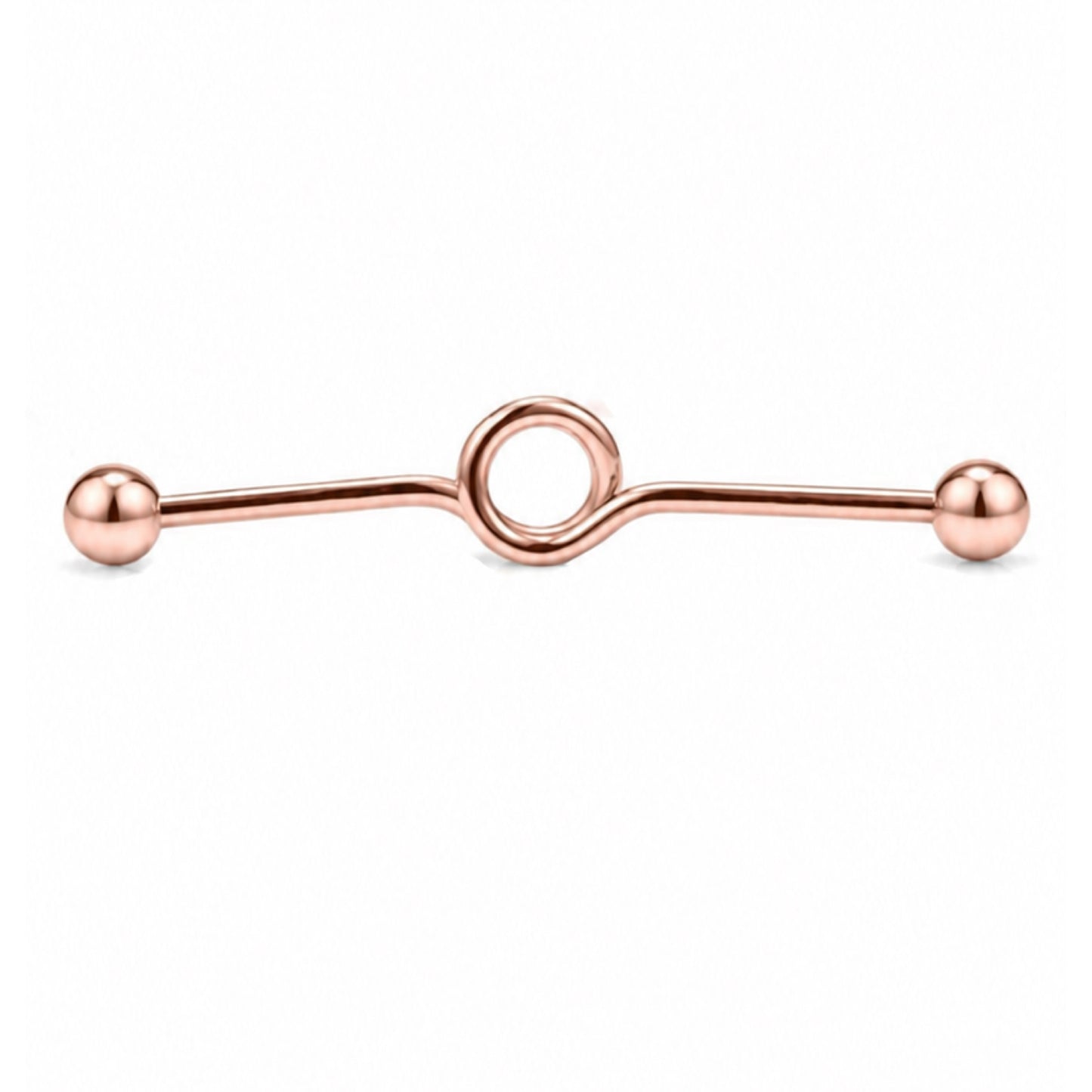 Rose Gold Industrial Barbell Open Circle Center Earring