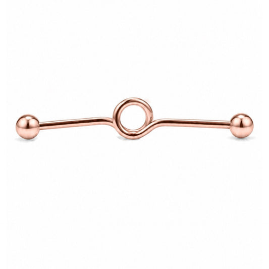 Rose Gold Industrial Barbell Open Circle Center Earring