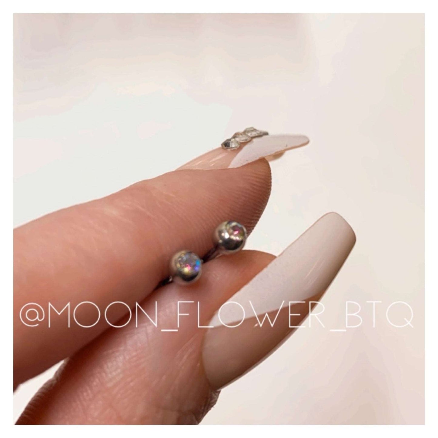 Tiny Iridescent CZ Barbell Earrings