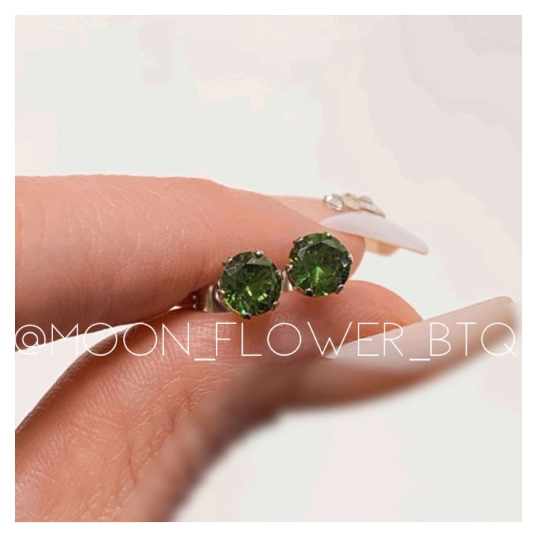 Olive Green CZ Stud Earrings