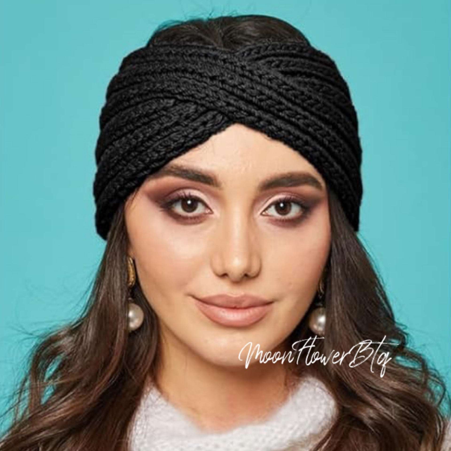 Black Vegan Knit Twist Headband Ear Warmer