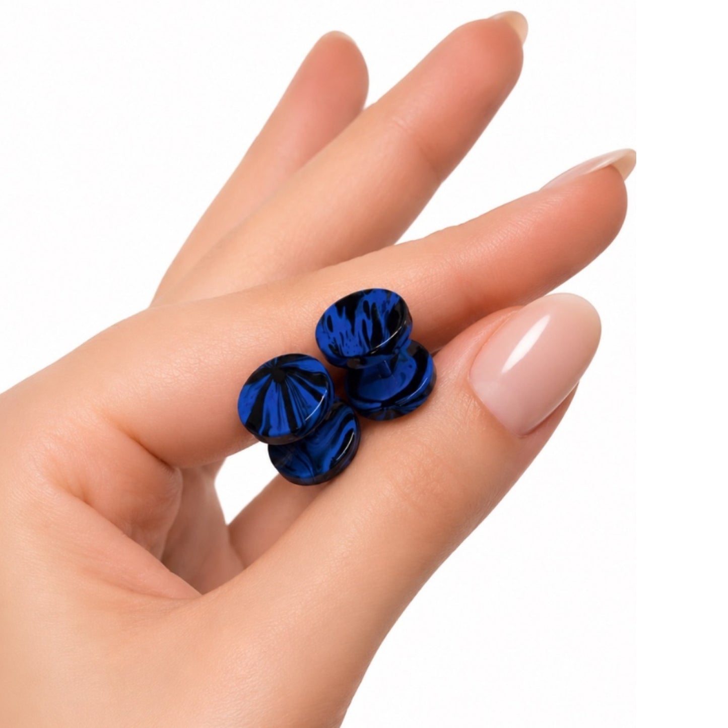Blue Swirl Fake Plug Faux Gauges Earrings – 16G 10mm