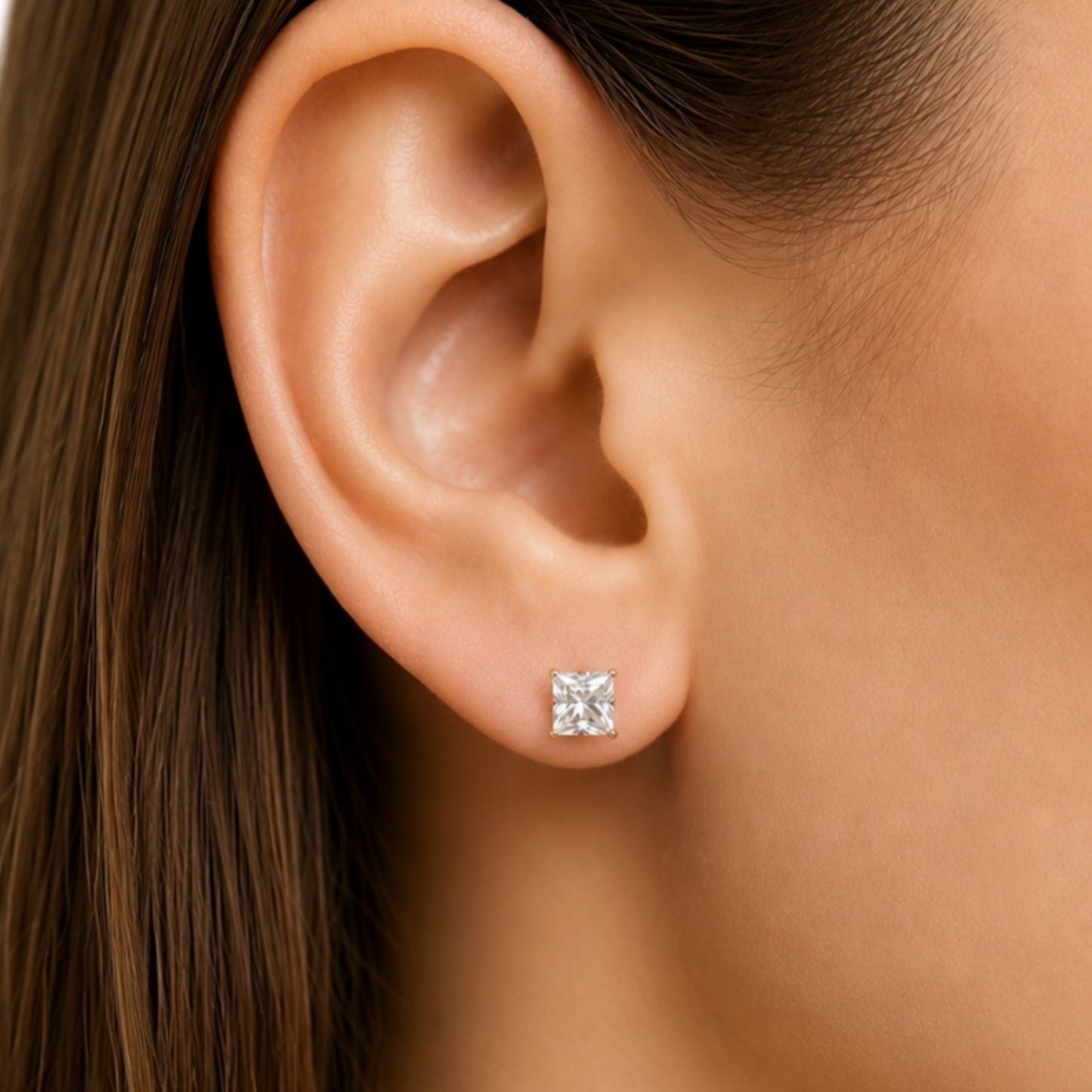 Gold Square CZ Flat Back Stud Earrings