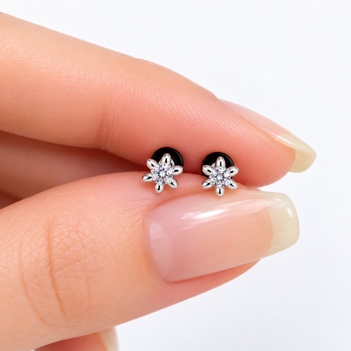 Tiny Flower CZ Flat Back Stud Earrings