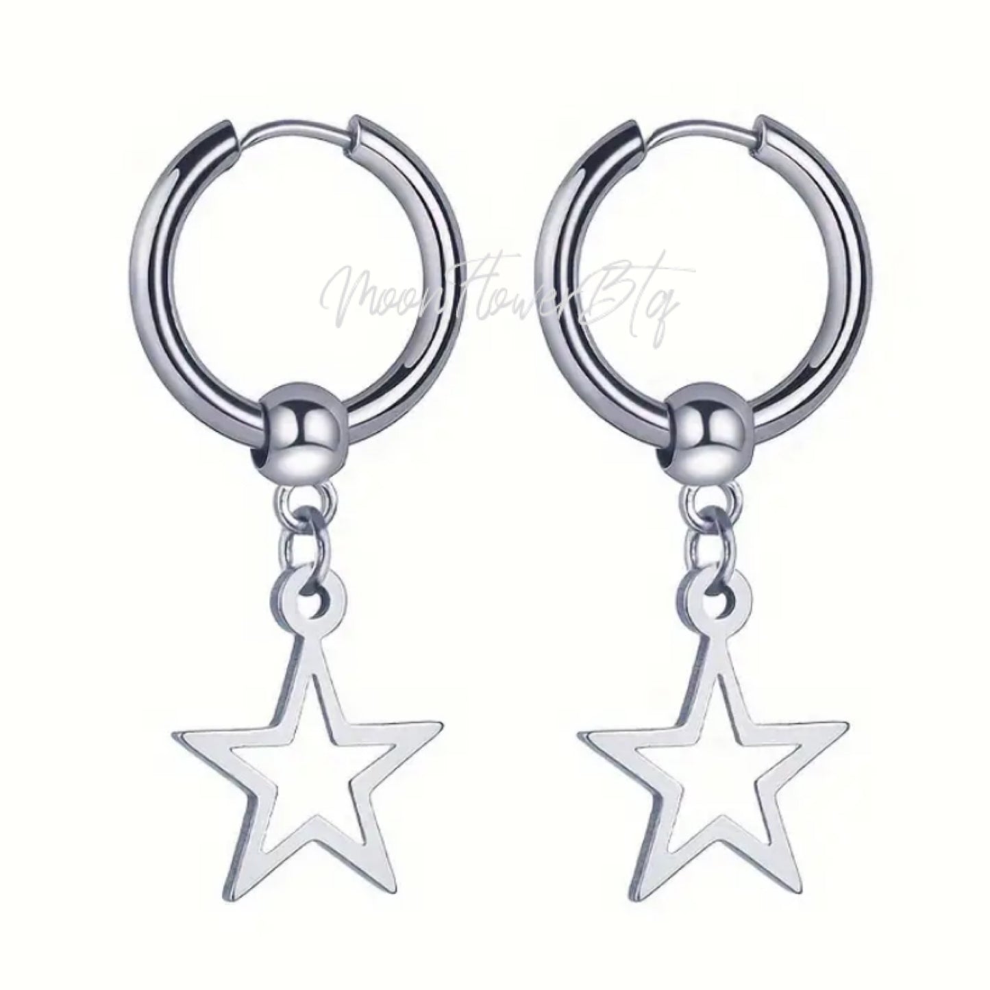 Silver Cutout Star Huggie Hoop Earrings