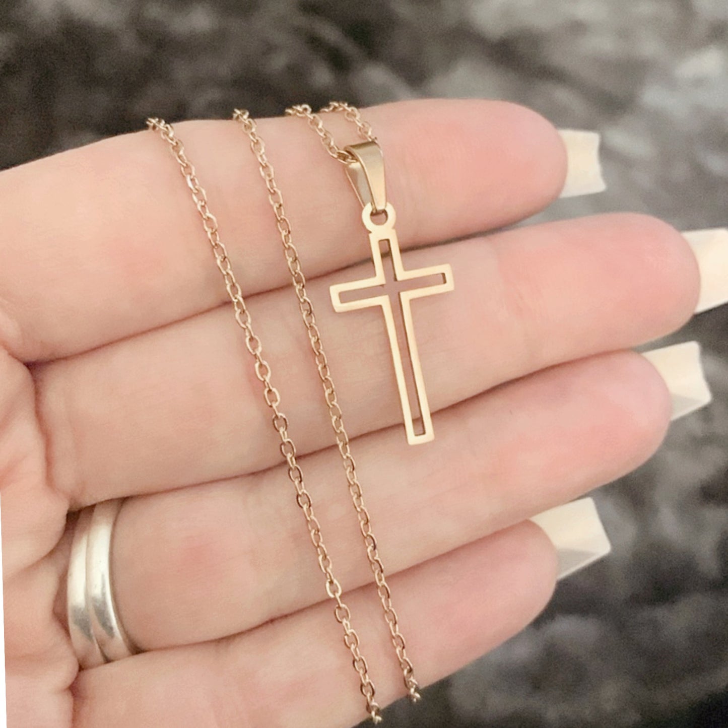 Rose Gold Gold Dainty Cut Out Cross Necklace