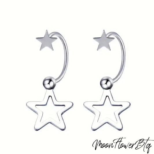 Silver Star Half Hoop Barbell Earrings