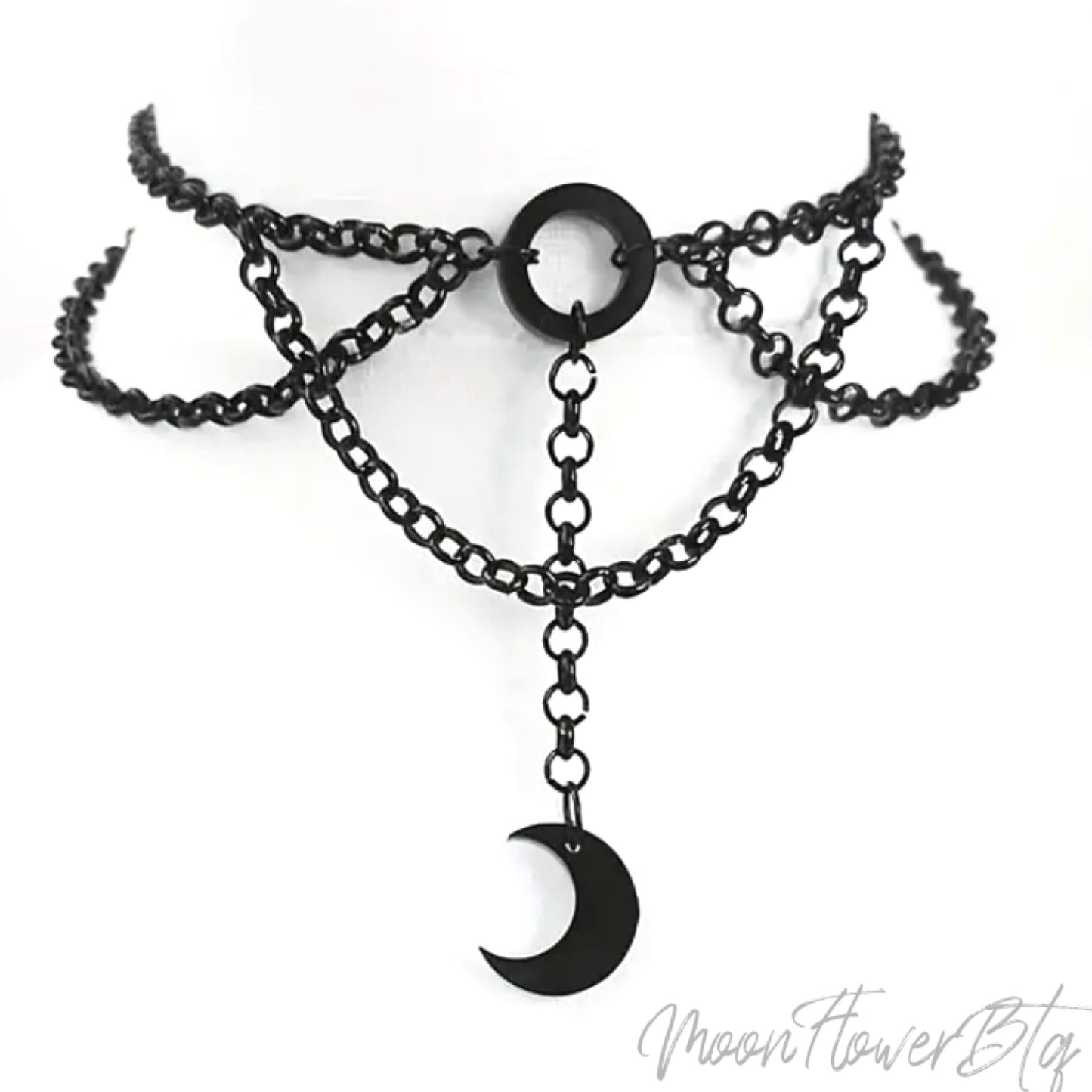 Gothic Crescent Moon Pendant Choker Necklace