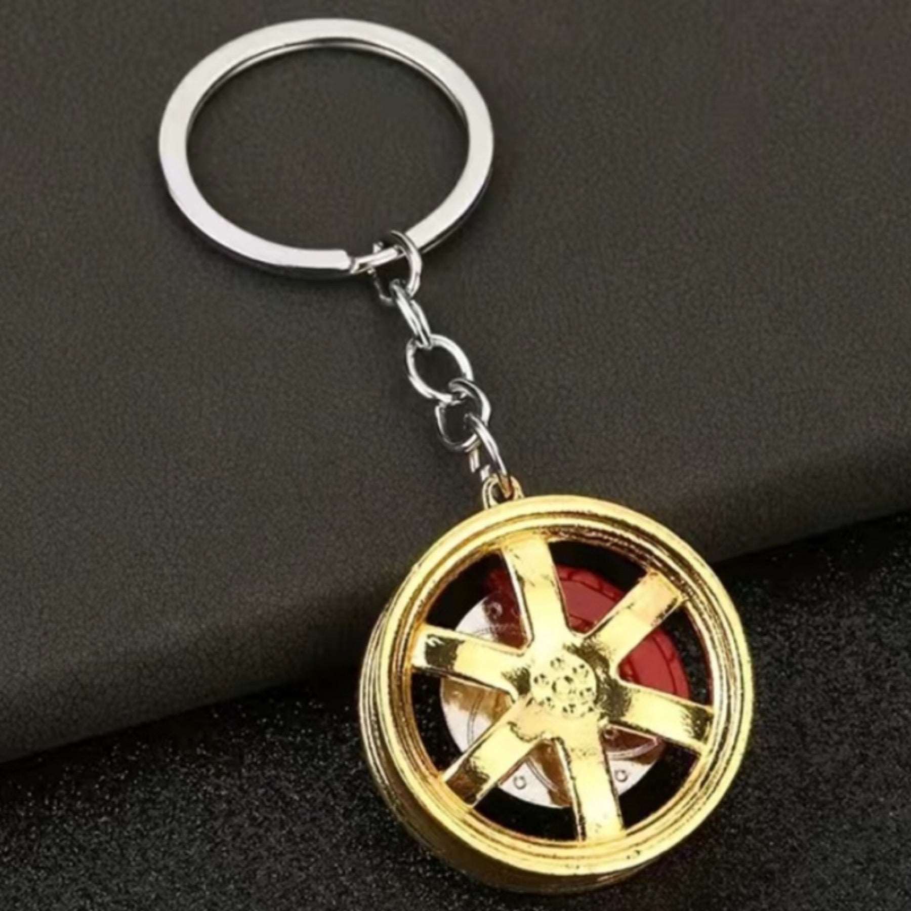 Gold Car Tire Rim Keychain