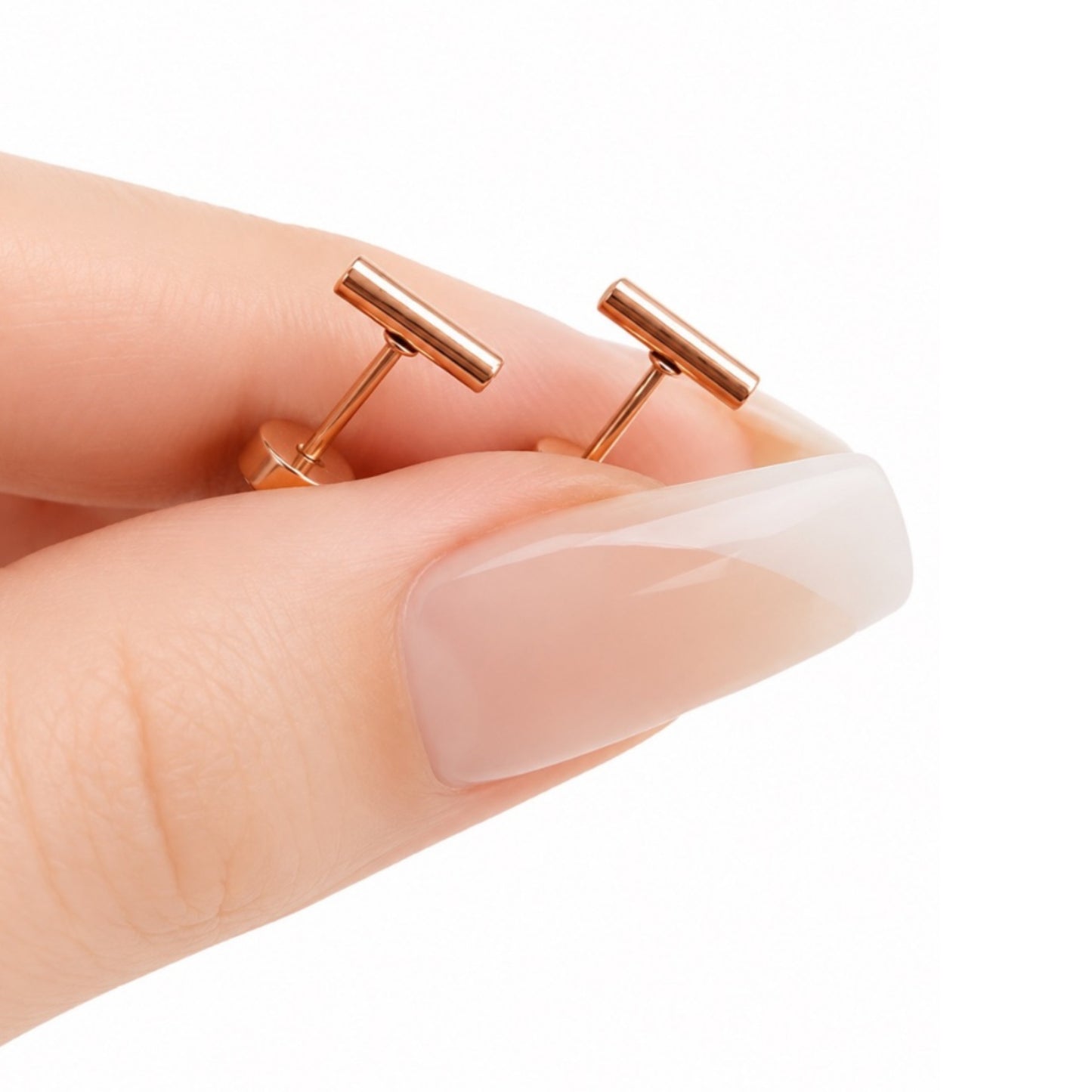 Rose Gold Bar Flat Back Stud Earrings