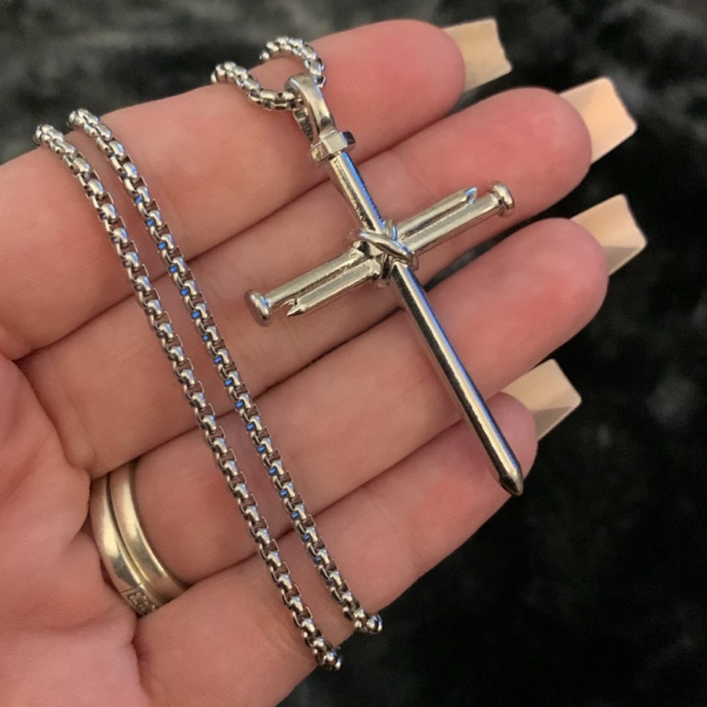 Silver Three Nail Cross Necklace