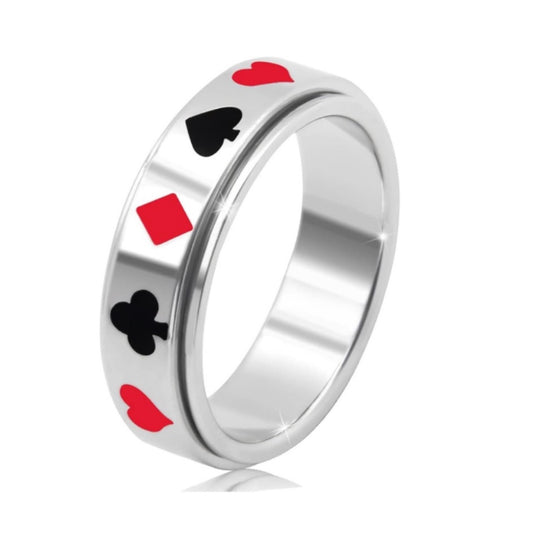 Red Black Poker Themed Anxiety Fidget Spinner Ring