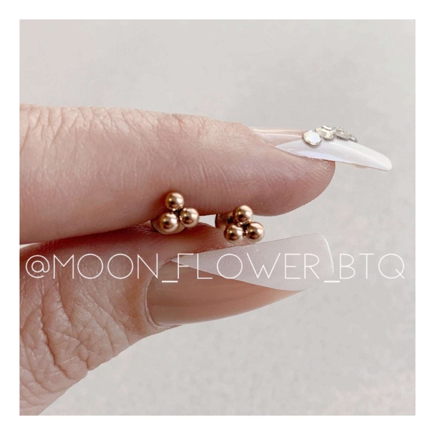 Tiny Rose Gold Triple Ball Dot Earrings