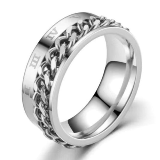 Silver Roman Numeral Chain Anxiety Fidget Spinner Ring