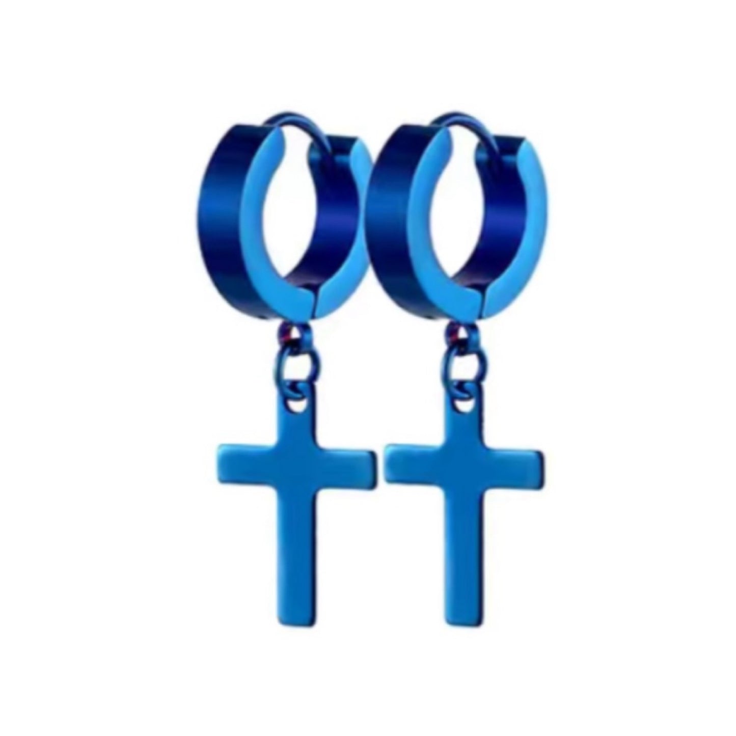 Blue Cross Huggie Hoop Earrings