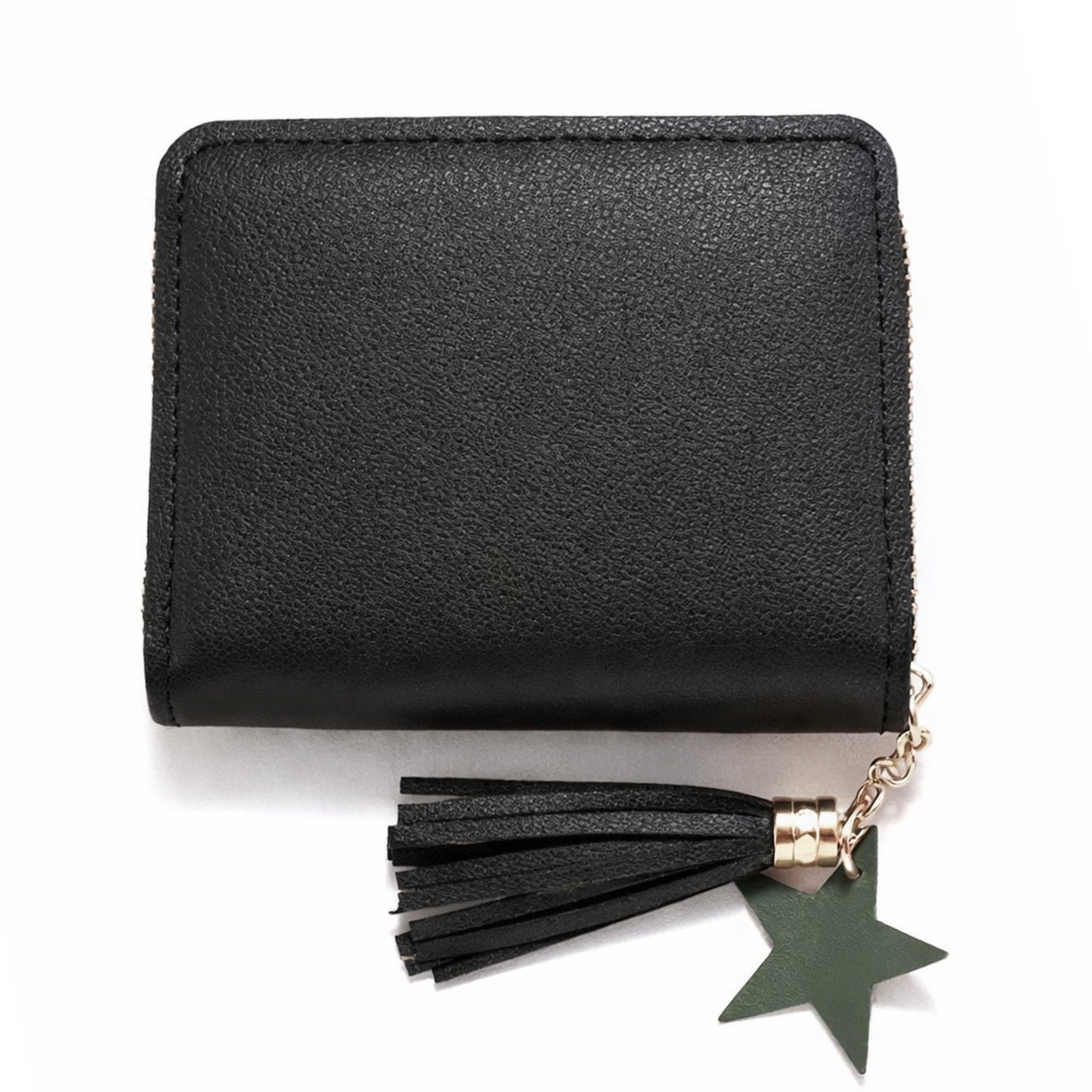 Black Heart Zip Around Mini Wallet with Star Charm