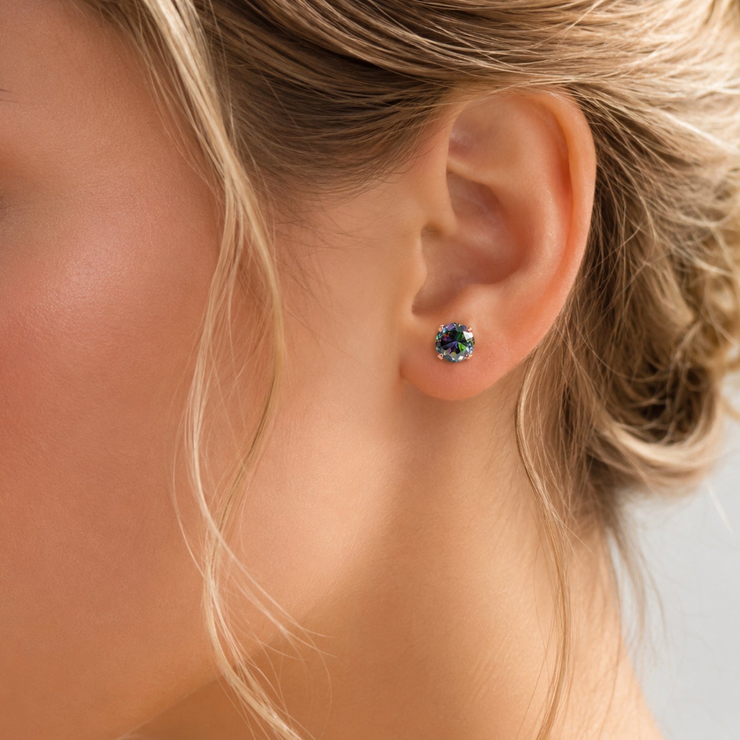 Rose Gold Rainbow CZ Flat Back Stud Earrings