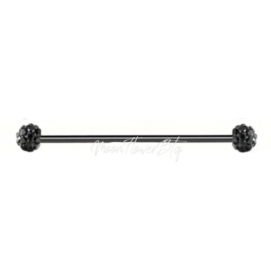 CZ Covered Ended Black Industrial Barbell Earring