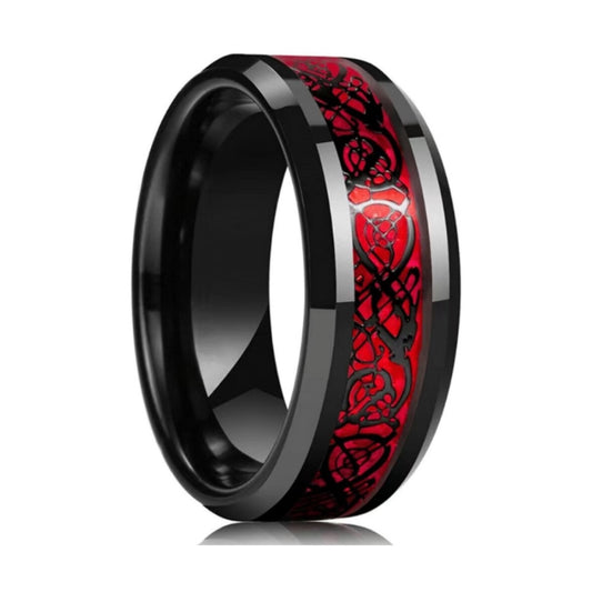 Black & Red Celtic Knot Ring | Gothic Wedding Band | Stainless Steel 8mm Comfort Fit