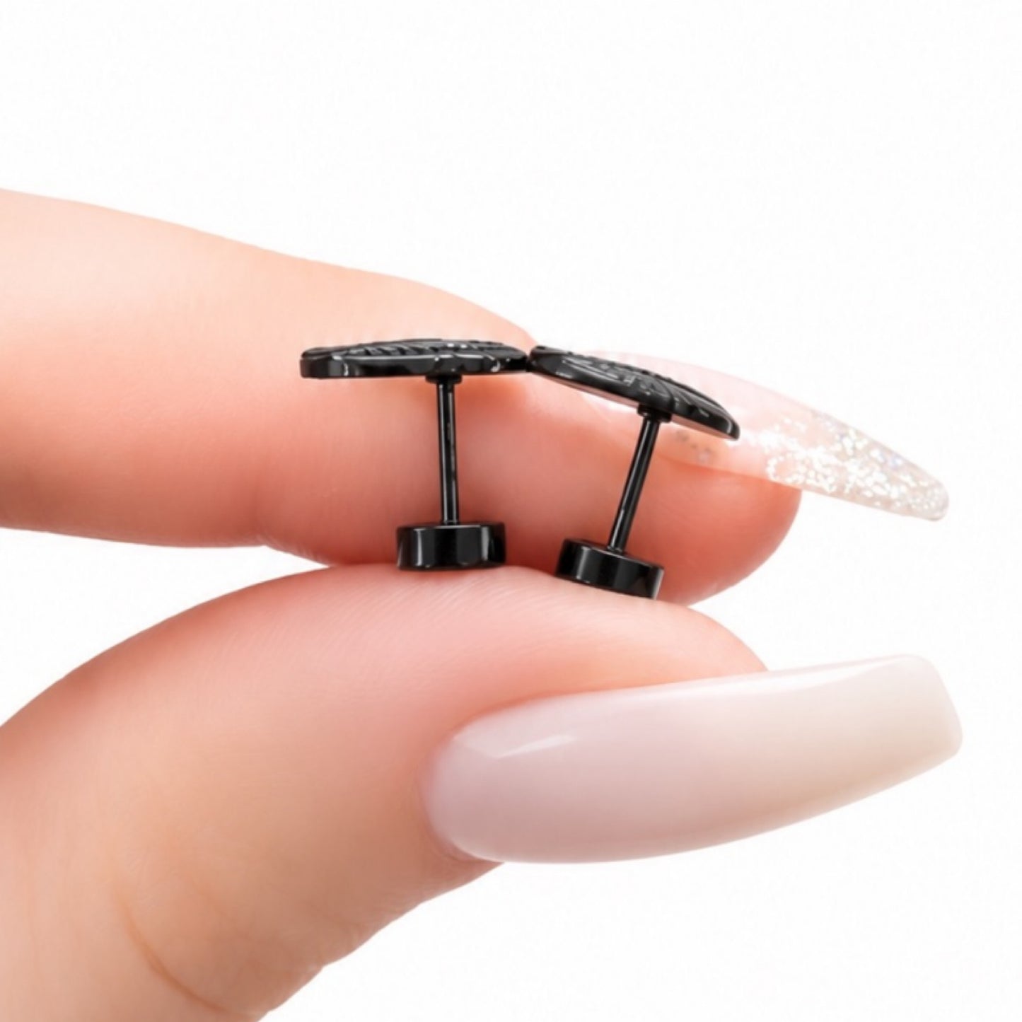 Black Feather Flat Back Stud Earrings