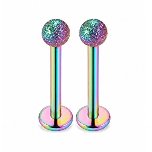 Rainbow Stainless Steel Sandblast Textured Ball Flat Back Stud Earrings