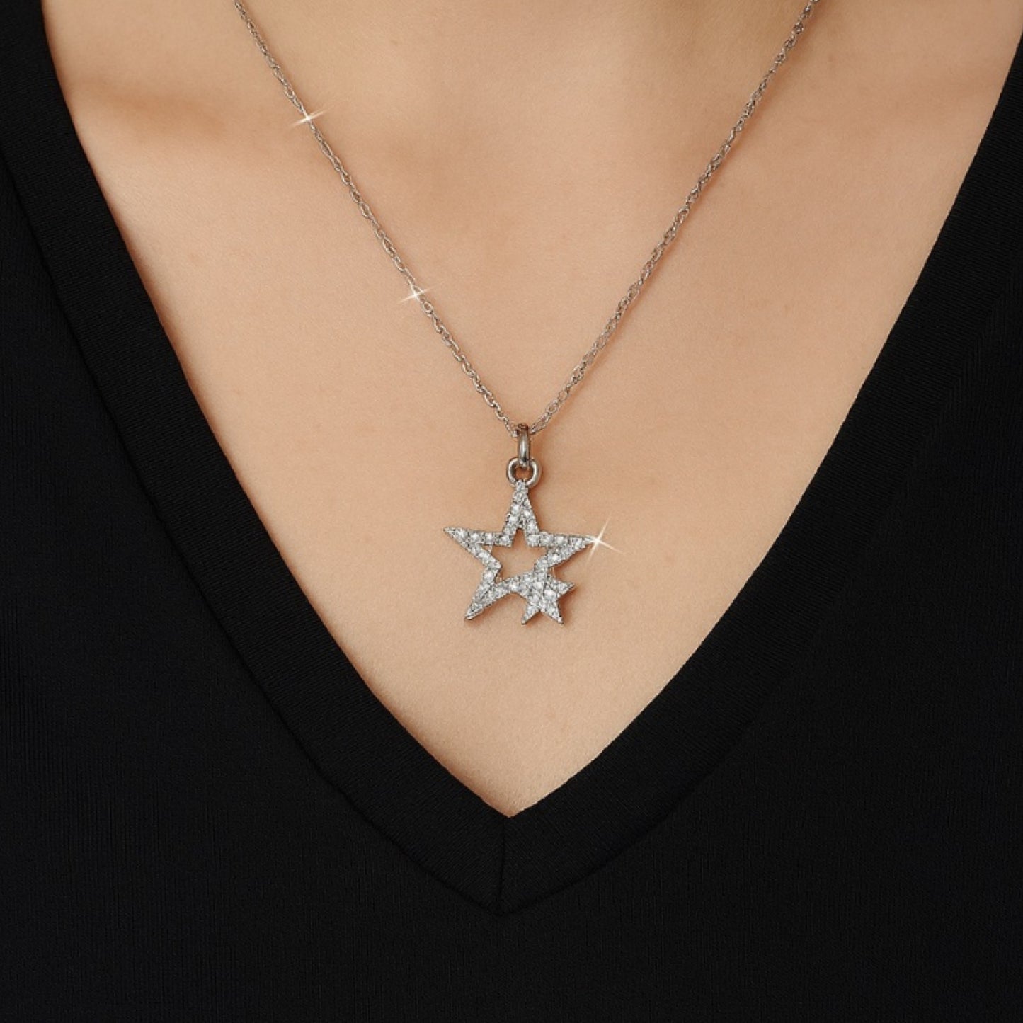 Silver CZ Star Pendant Necklace – Chain 20”