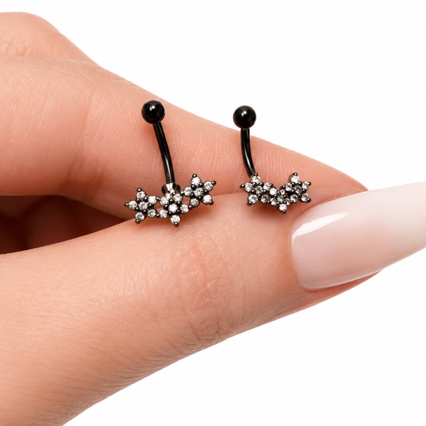 Black CZ Flower Curved Barbell Earrings – 16G
