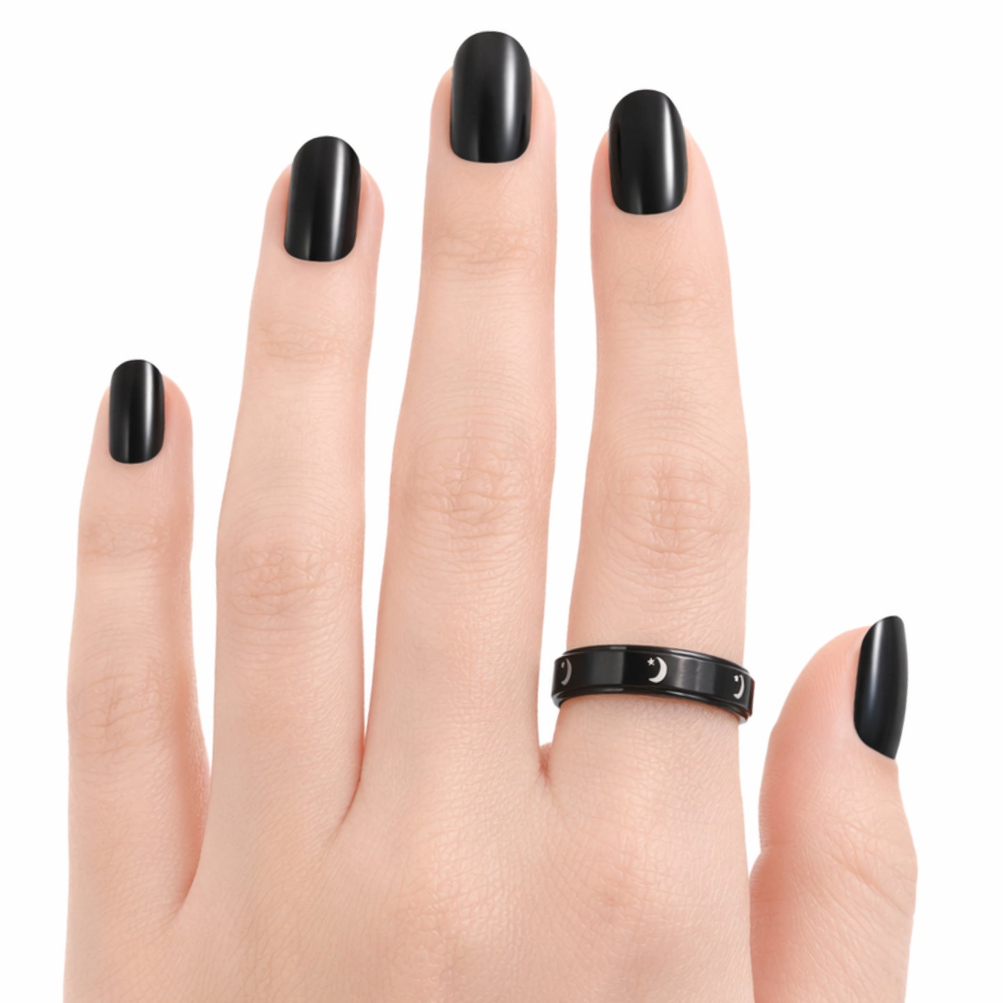 Black Moon Star Fidget Spinner Ring – Stainless Steel Anxiety Band