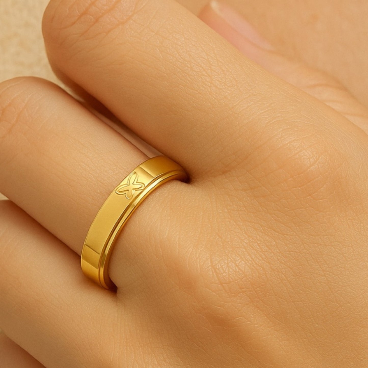 18K Gold Stainless Steel Butterfly Spinner Ring Anxiety Fidget Band