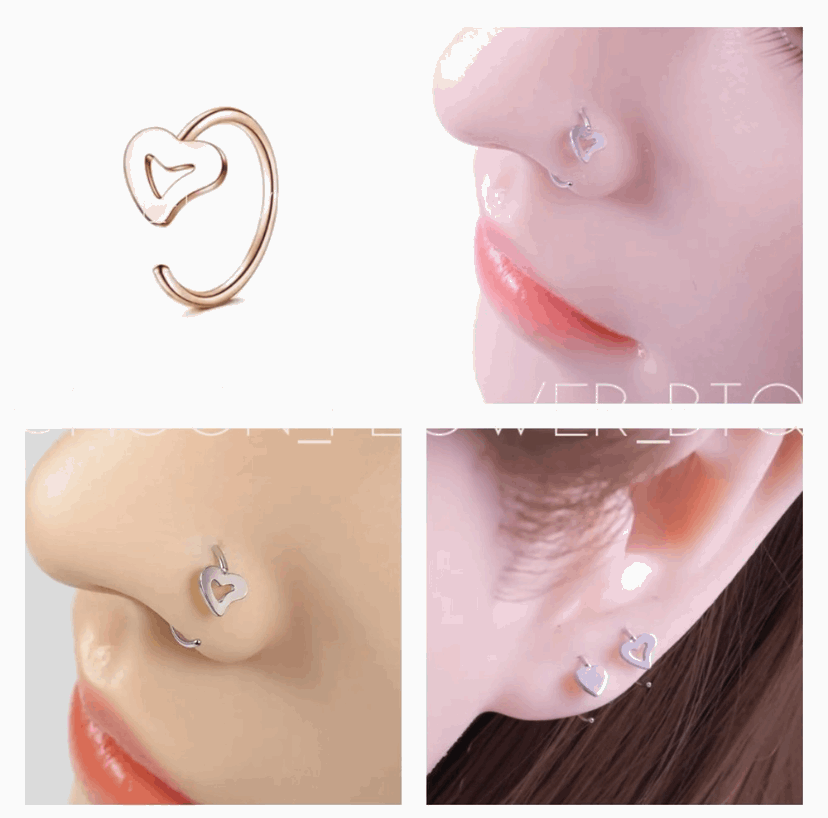 Tiny Rose Gold Heart Cutout Hoop Nose Ring