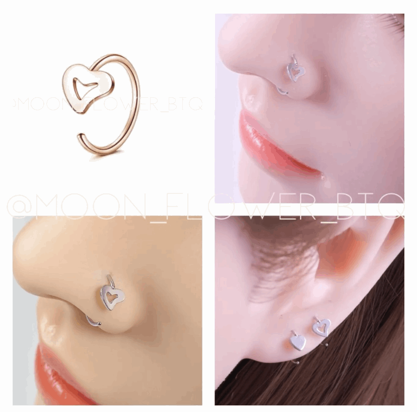 Tiny Rose Gold Heart Cutout Hoop Nose Ring