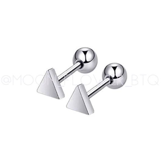 Silver Triangle Barbell Earrings