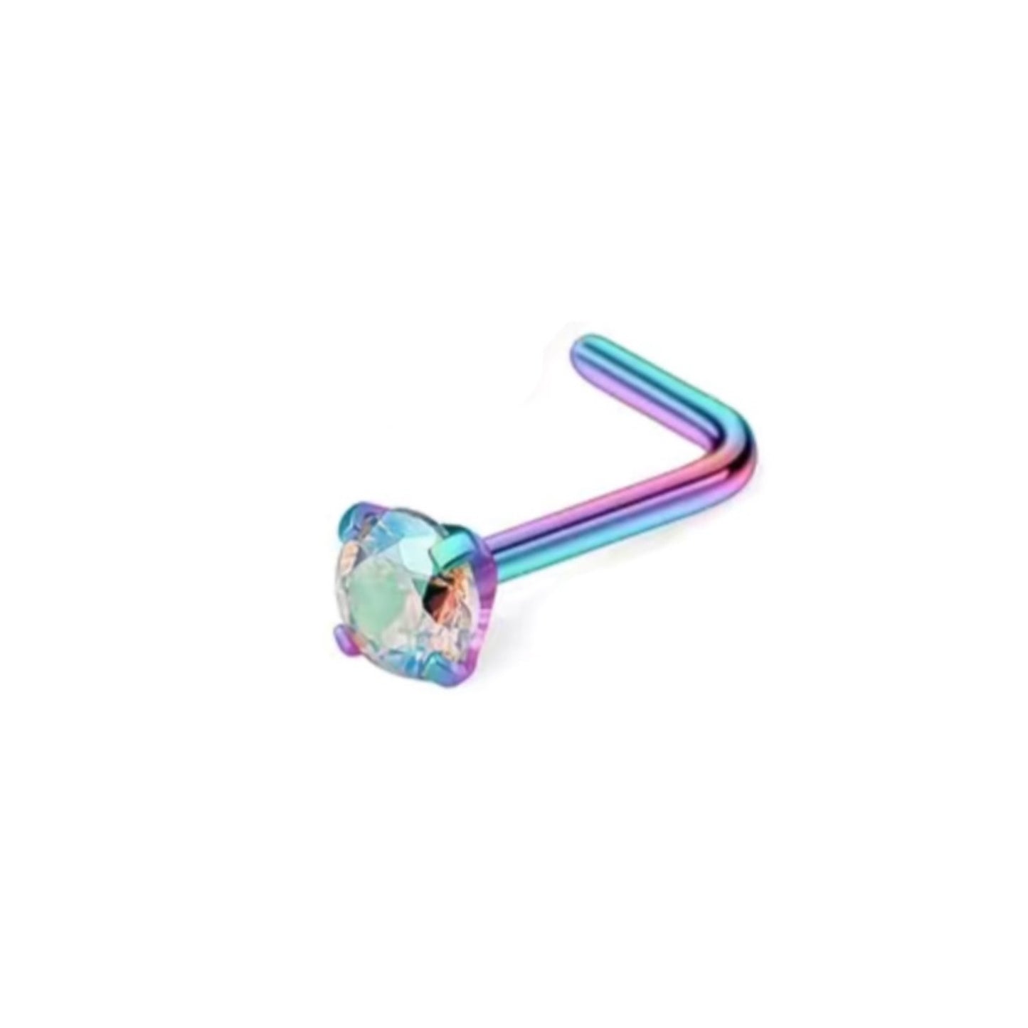 Rainbow CZ L Shaped Nose Ring