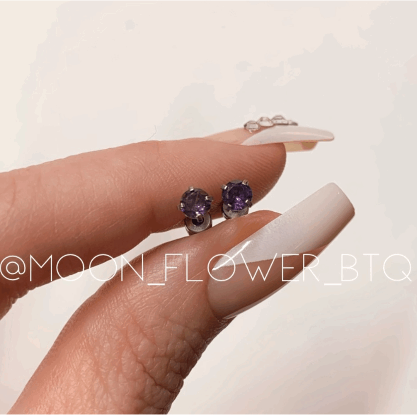 Dark Purple CZ Double Ended Cartilage Earrings