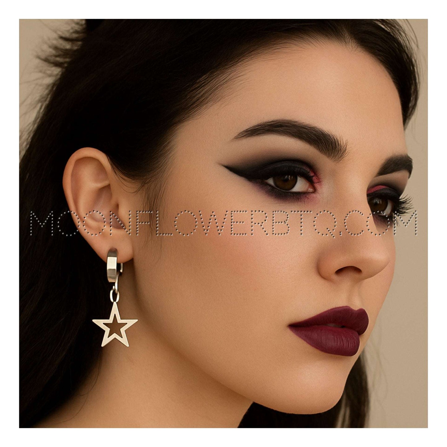 Silver Star Dangle Hoop Earrings – Punk Y2K Stainless Steel Huggie Hoops