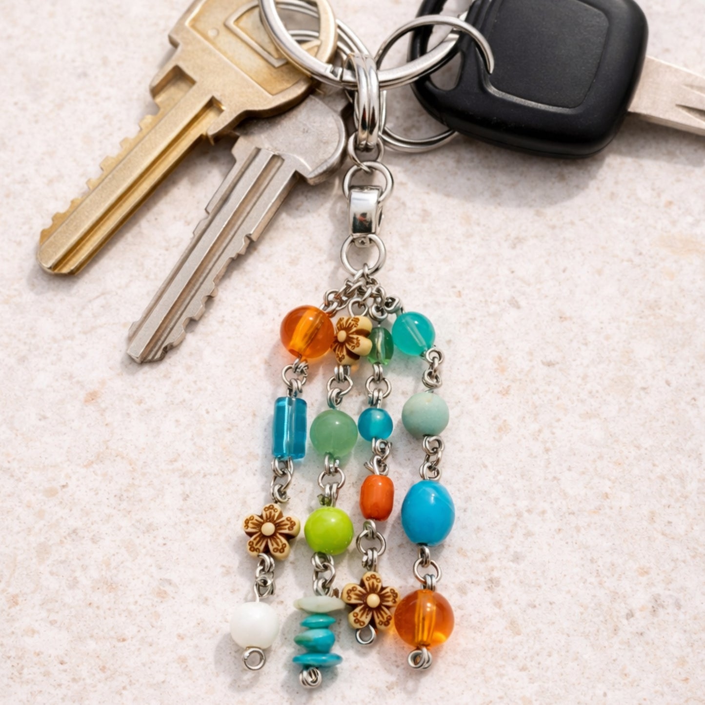 Colorful Beaded Boho Floral Charm | Keychain Bag Charm Zipper Pull