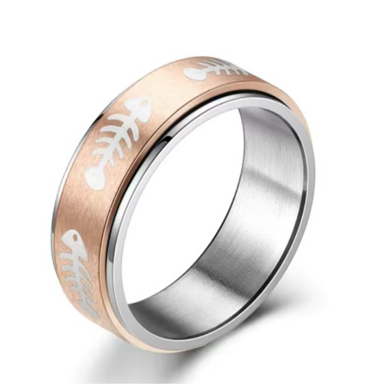 Rose Gold Fish Bones Anxiety Fidget Spinner Ring