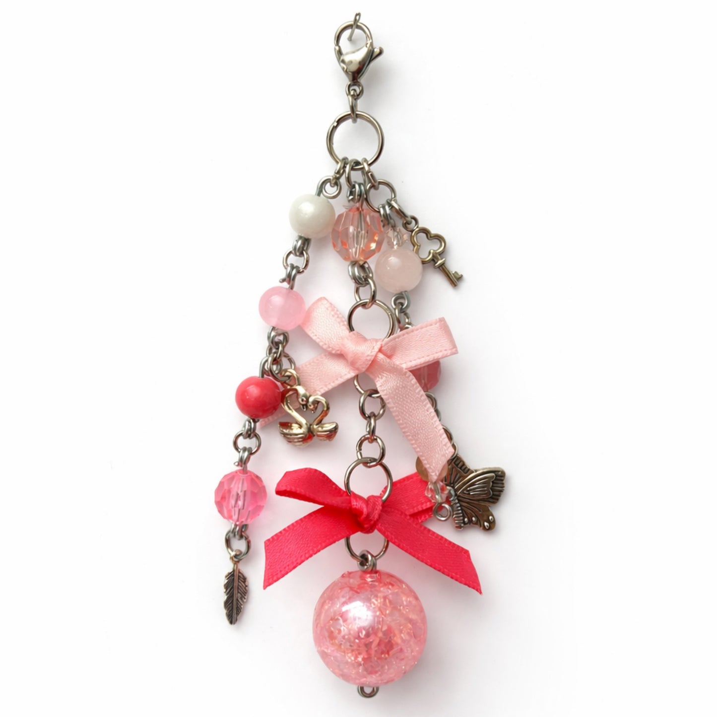Pink Bow Butterfly Beaded Charm - Keychain Bag Charm Zipper Pull