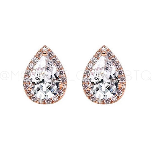 18k Rose Gold CZ Halo Stud Earrings