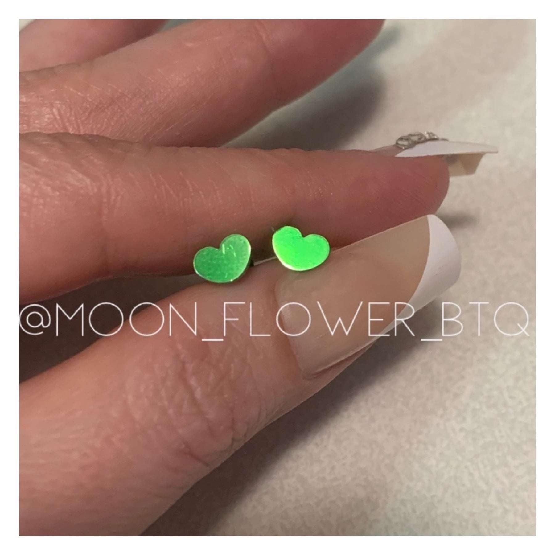 Lime Green Heart Barbell Earrings