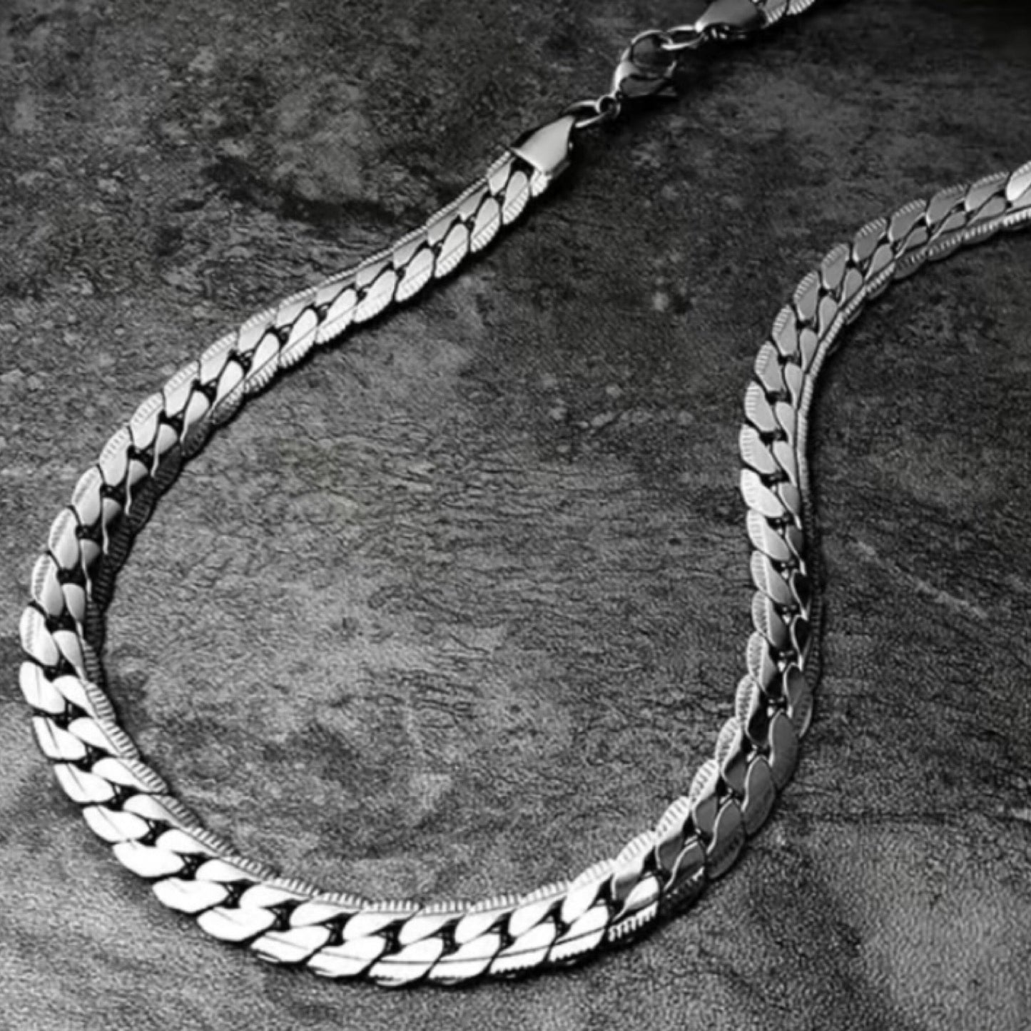 Silver Flat Cuban Chain Necklace