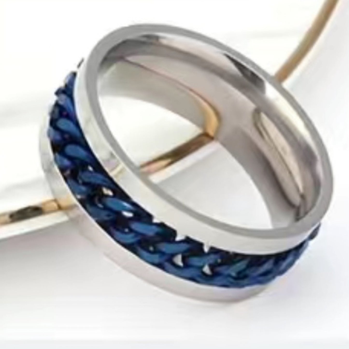 Blue Chain Fidget Spinner Ring Stainless Steel